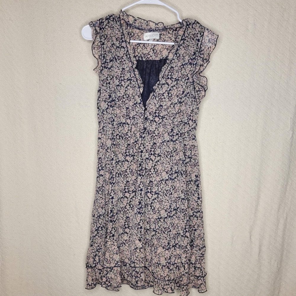 APRICOT Pink and Gray Flutter Sleeve V-Neck Mini Sundress